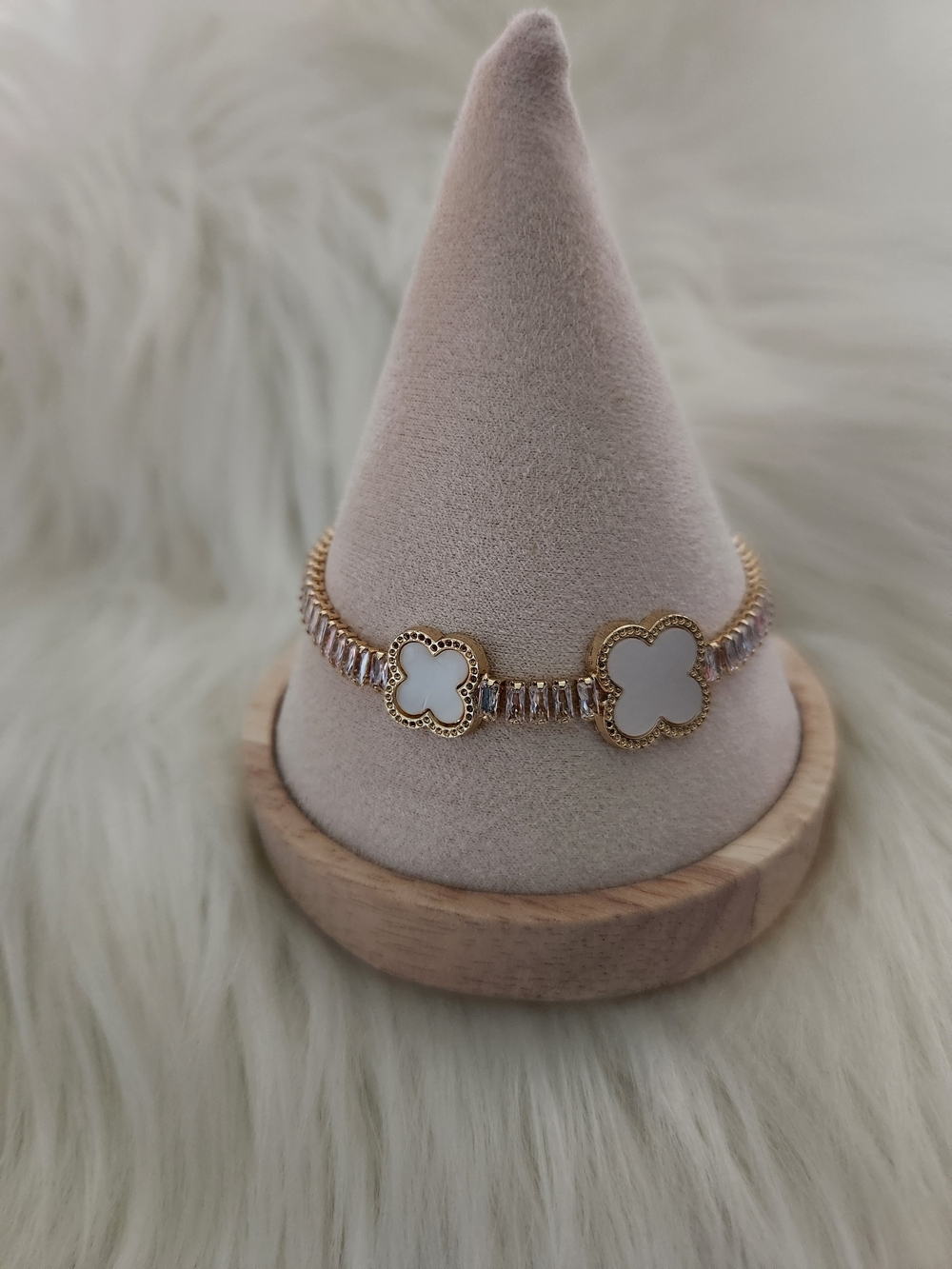 Gold Tone White Clover Bracelet